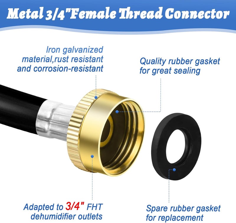 PJT 12FT Dehumidifier Drain Hose 3/4" FHT Connector - Leakproof Premium Durable Rust-Resistant Connector - Wider Hose for Faster Water Flow - Compatible with All Dehumidifiers - Image 2